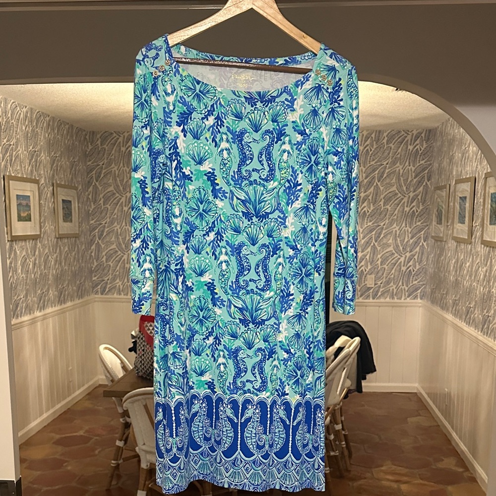 Lilly Pulitzer seahorse mermaid Blue and Green Patterned Dress-M